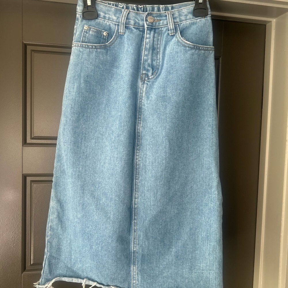 Blue Denim Midi Skirt